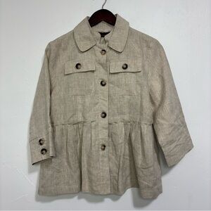 Luii Women's Neutral 100% Linen Button Front Jacket Medium Blazer